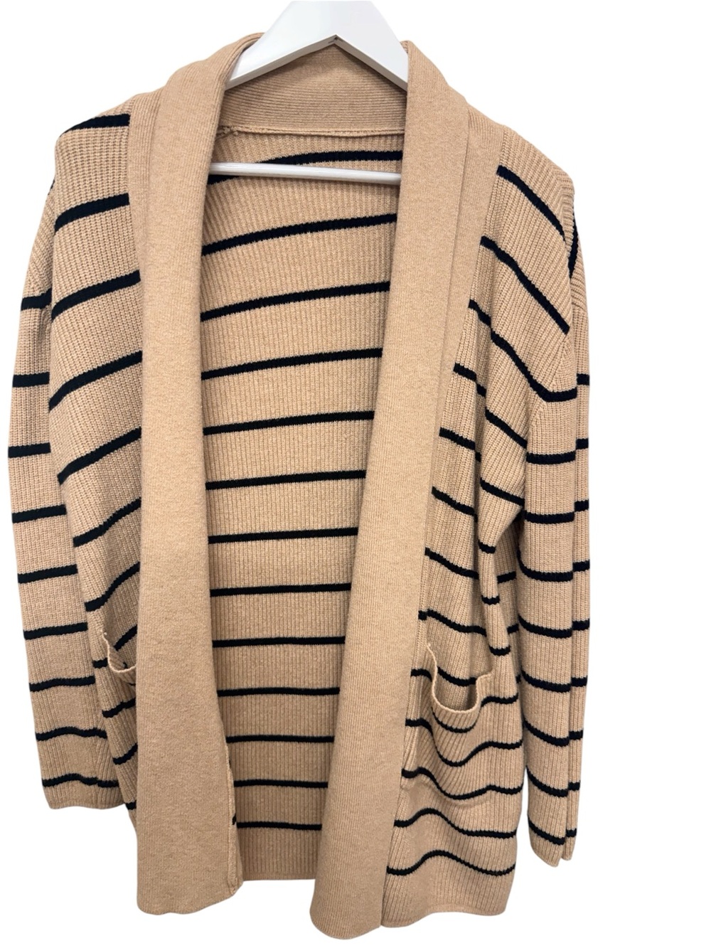 Beige and Black Striped Open-Front Cardigan - Picture 4 of 6